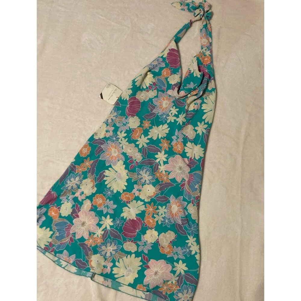 See you Monday Cowl Neck Aqua Floral Halter Dress Medium NWT